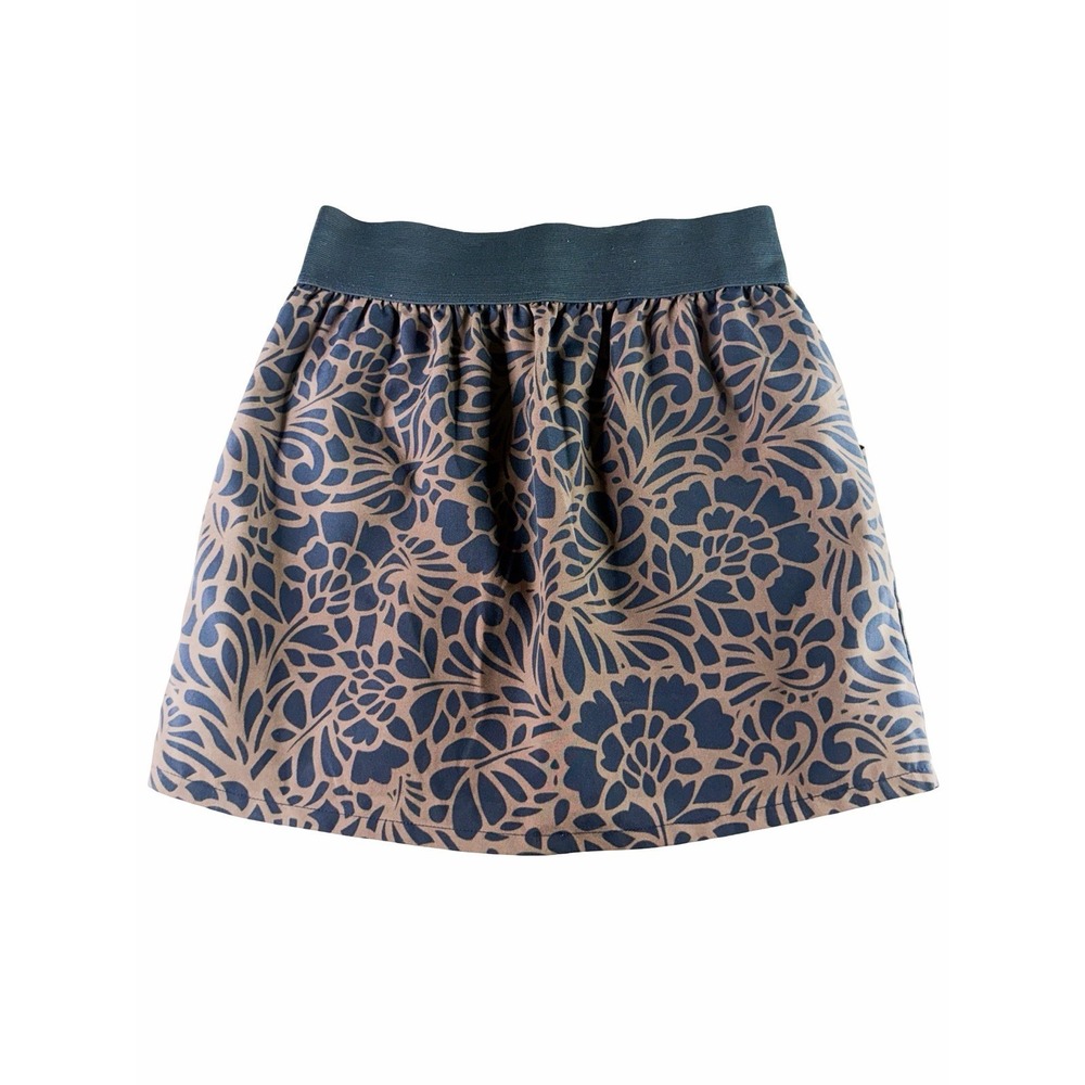 Gap Women's Small Floral Mini Skirt Black Tan Elastic Waist Pockets Casual Boho